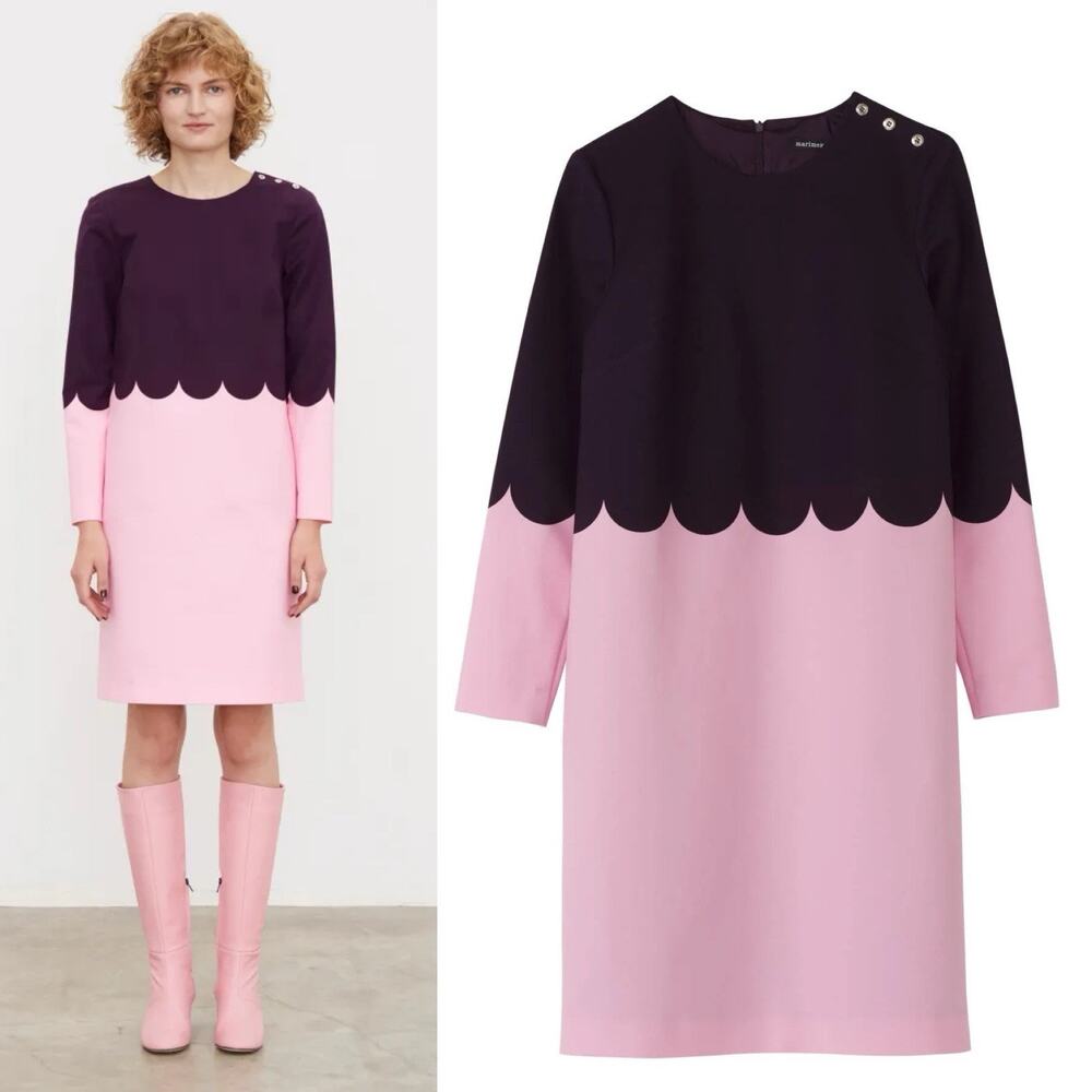Marimekko Lilian Shift Dress Lanketti Scallop Print Size 2 Mod Preppy chic Lux - Picture 8 of 13